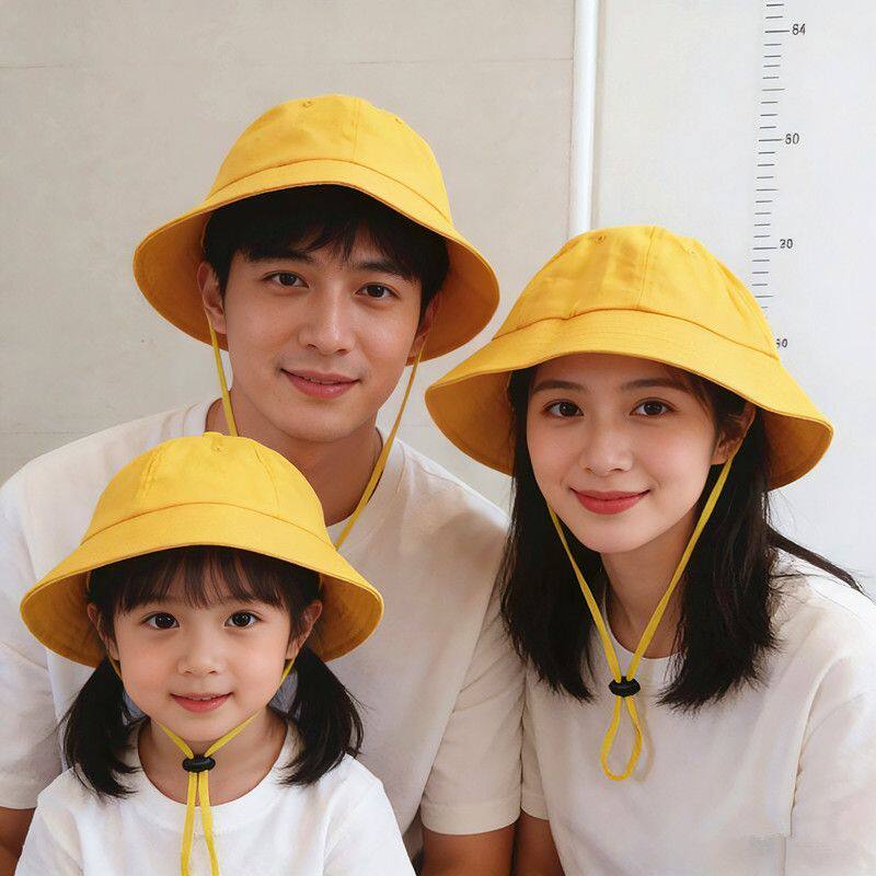 小黄帽幼儿园帽子亲子同款黄色渔夫帽logo印字儿童防晒遮阳帽