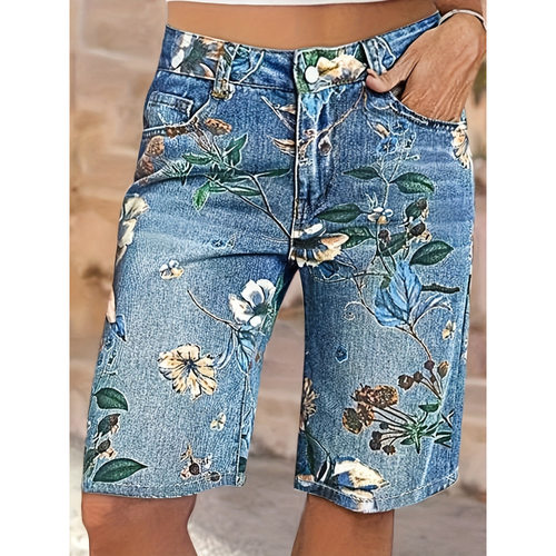H 91487 Floral Print High Waist Denim Capris 花卉印花高腰牛
