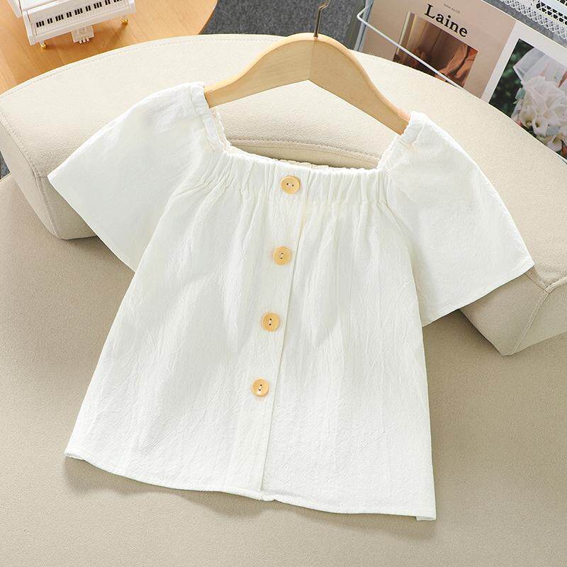 女短款夏季短款2023新款夏季上衣中大童女孩棉麻衣服白T宽松