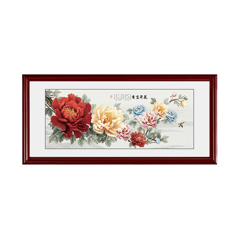 牡丹花客厅挂画新中式国画 沙发背景墙实木有框壁画装饰