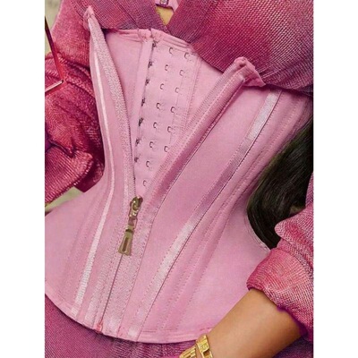 1pc Women Latex Waist Cincher With 13 Bones Front Zipper