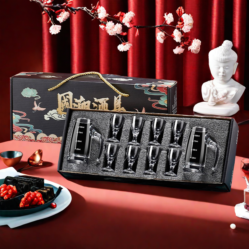 家用送礼高档白酒杯套装水晶描金烈酒杯分酒器小号一口杯礼盒装