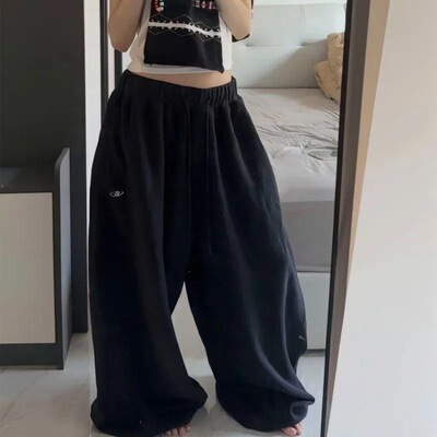 Oversize Cotton Woman Black Sweatpants Y2K Korean Streetwear