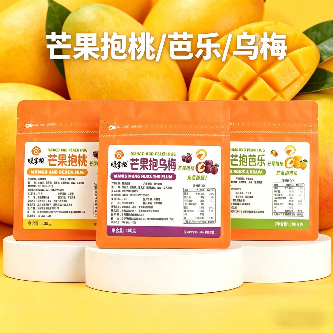 暖掌柜芒果抱桃芒果抱芭乐芒果抱乌梅芒果干棉花糖11个左右100克