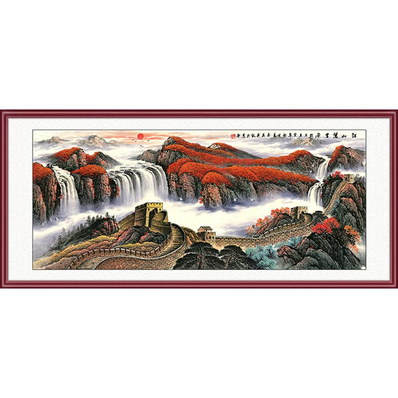 迎客松山水画客厅挂画新中式办公室装饰画沙发背景墙壁画风景国画