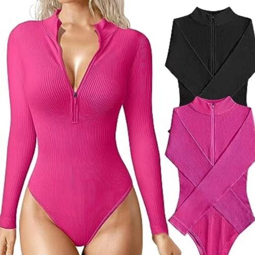 Q 63049 Long Sleeve Ribbed Bodysuit 性感连体衣 欧美跨境
