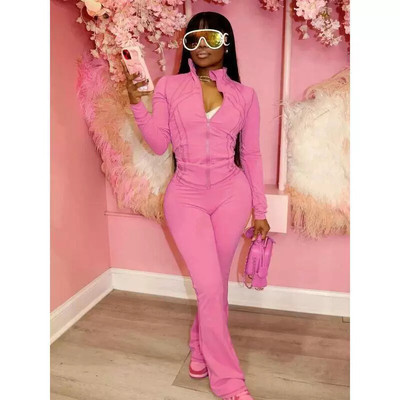 Women's Lounge Set Cozy Zip Up Crop Jacket Flare Pants