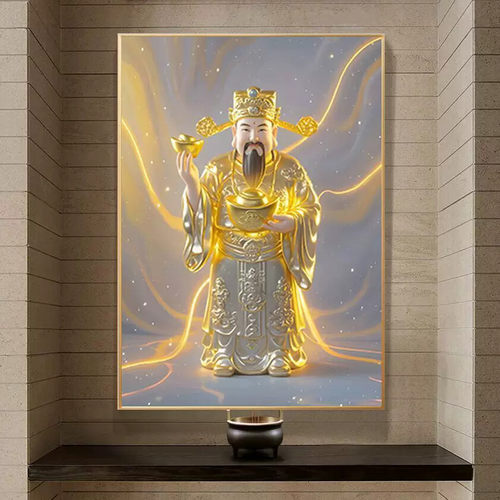 中式新款财神爷装饰画招财高档玄关入户客厅供奉财神爷画像挂画
