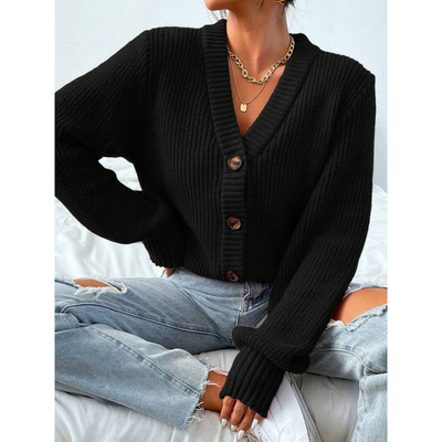 A 55886 V neck loose knit cardigans V 领宽松针织开衫跨境