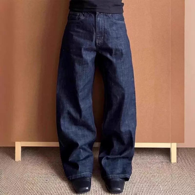 New Denim Blue A Line Wide Leg Jeans for Men Autumn and