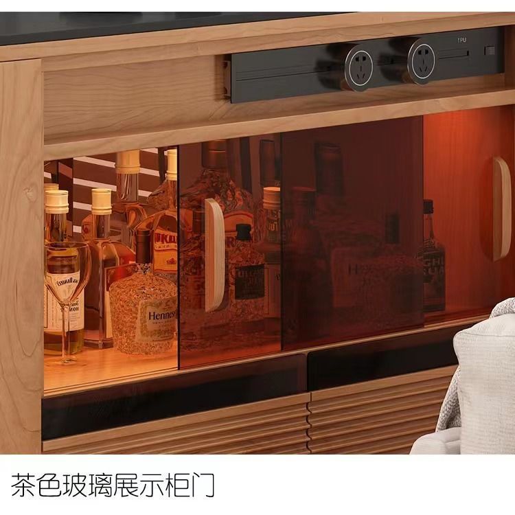北欧吧台柜樱桃木实木岛台岩板餐厅收纳吧台储物柜简约餐边柜隔断图片