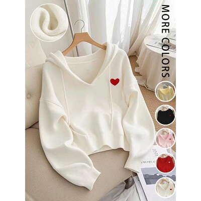 Women's Casual Knit Pullover Sweater V Neck Hooded