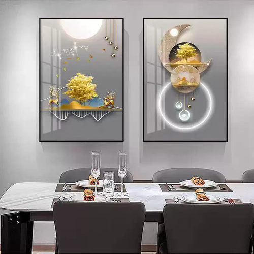 现代简约餐厅装饰画饭厅客厅餐桌壁画厨房两联画轻奢大气平安富贵