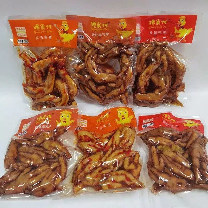 促销馋食代全新包装蒜香香辣鸭掌凤爪豉油皇鸡脚348克卤味餐饮下