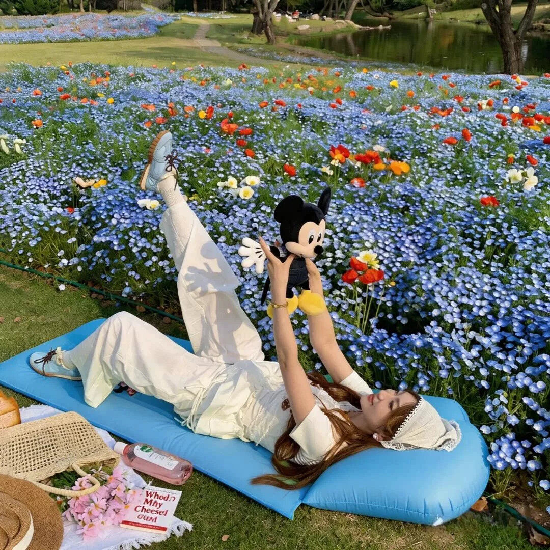 春游充气床户外露营床垫单人躺坪垫可折叠防潮垫公园草地垫子便携