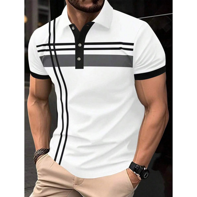 K 32098 Striped Lapel Polo Shirt 条纹翻领 POLO 衫跨境速