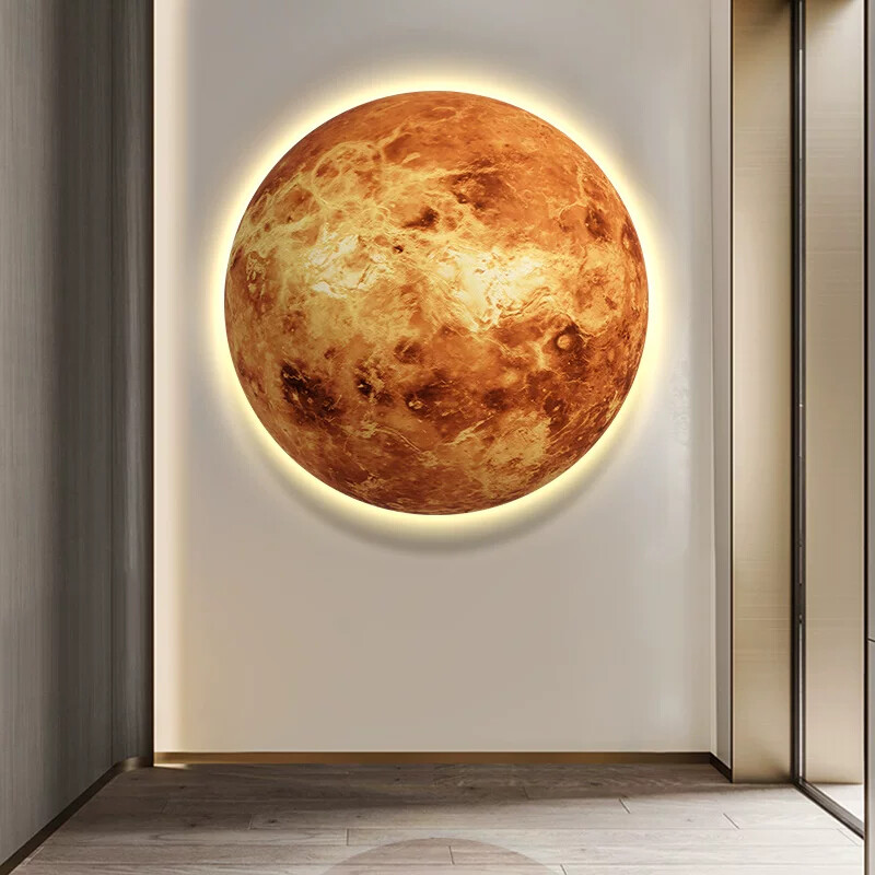 月球玄关装饰画星球走廊过道尽头氛围LED灯壁画卧室背景墙上挂画