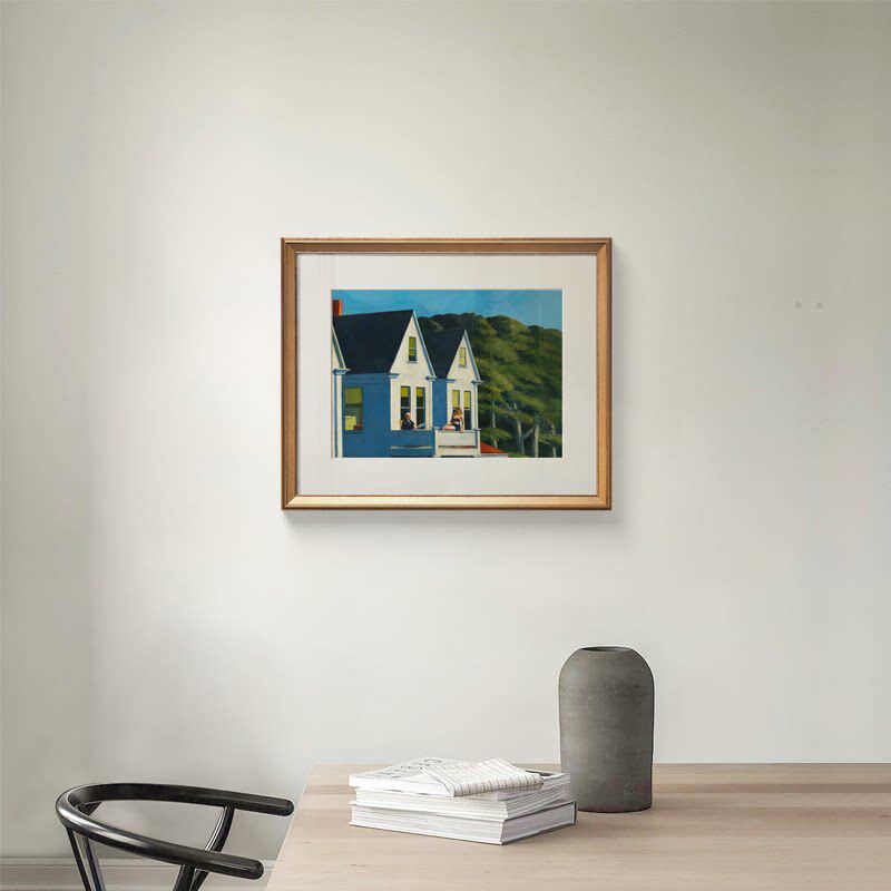 爱德华.霍普 静物风景客厅装饰画复古框壁画小幅挂画卧室床柜摆画