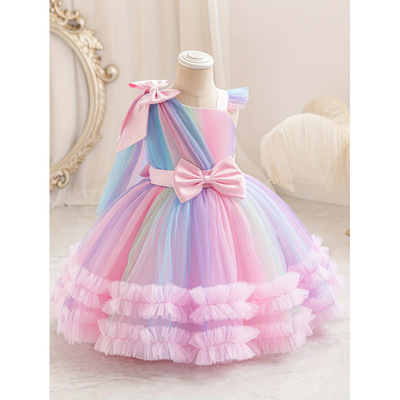 Y 47256 Girls Rainbow Tulle Princess Dress 女童彩虹蓬蓬纱公