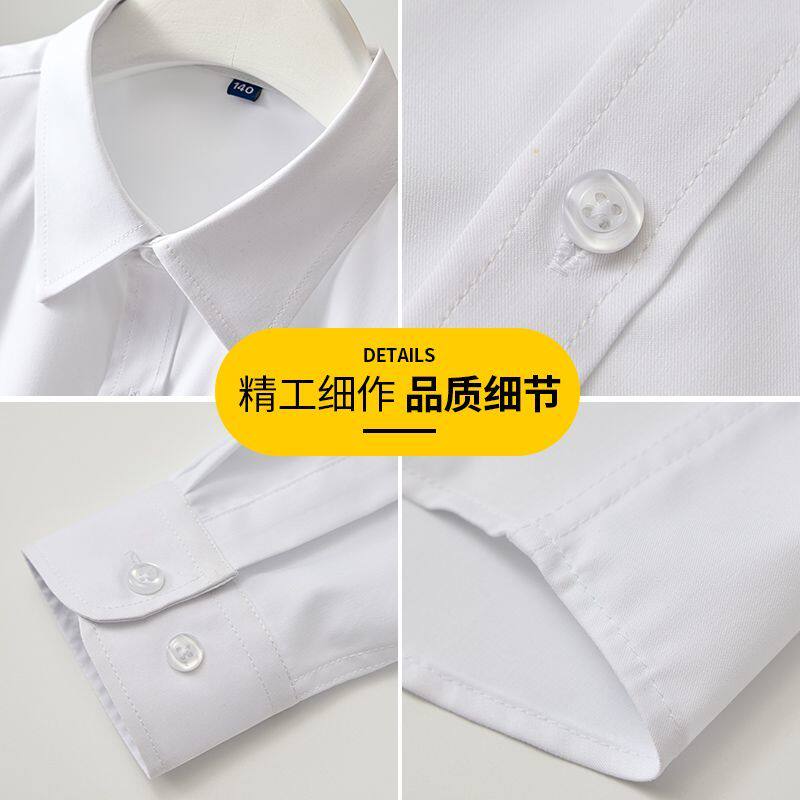儿童竹纤维长袖衬衫纯黑色衬衣抗皱钢琴演出服白班服中小学生大童