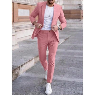 Mens Solid Color Blazer Pants Twopiece Set Slim Business