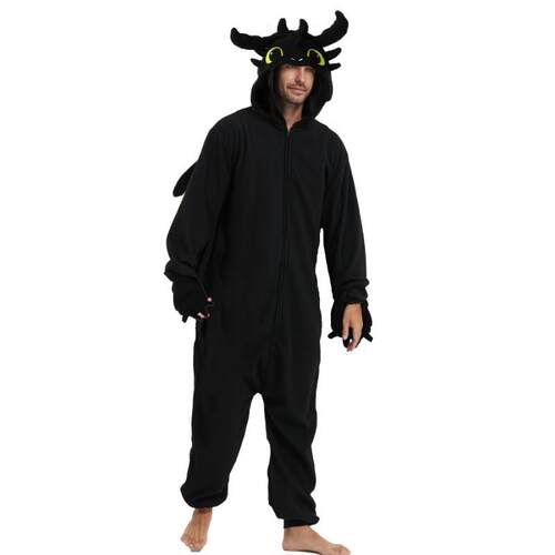 L 62959 Cartoon Couple Pajamas Black White Dragon 卡通龙连体