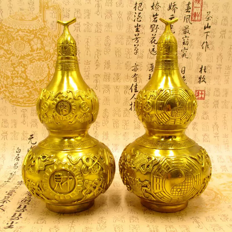 纯铜葫芦摆件高30cm招财镇宅八卦开口葫芦家居客厅卧室装饰品摆设