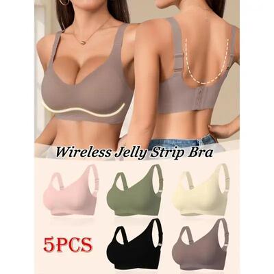 Comfortable 5Pack Wireless Jelly Bras Mature Style Solid