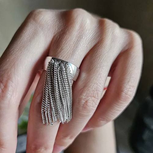 Punk Unique Silver Color Chain Tassel Rings for Women Teens