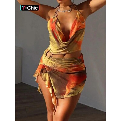 Womens All Over Print Backless Cami Dress Fashion Draped