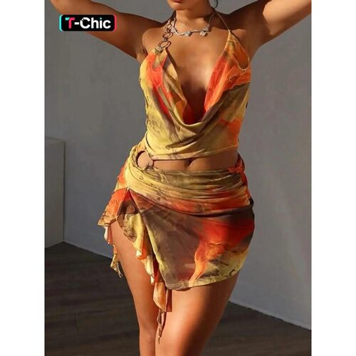 Womens All Over Print Backless Cami Dress Fashion Draped
