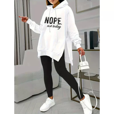 Two Piece Set Stylish Letter Print Hoodie with Kangaroo