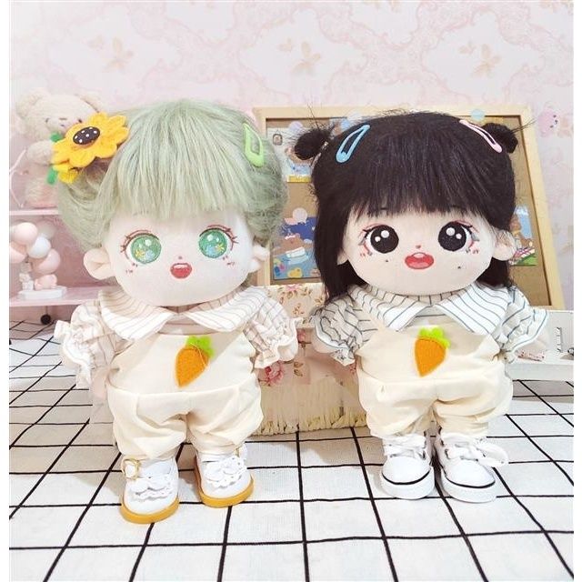 娃衣20cm厘米明星棉花娃娃衣服胖胖体正常体娃衣胡萝卜背带裤套装