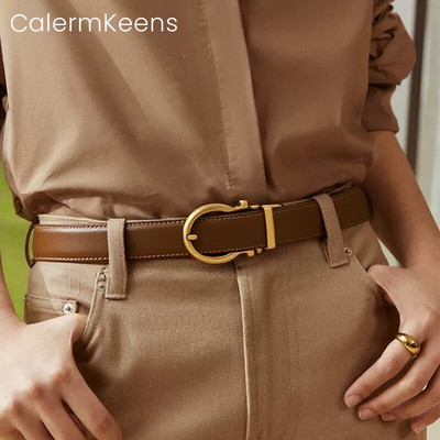 Calermkeens官方正品女士皮带真牛皮百搭牛仔无孔自动扣时尚皮带