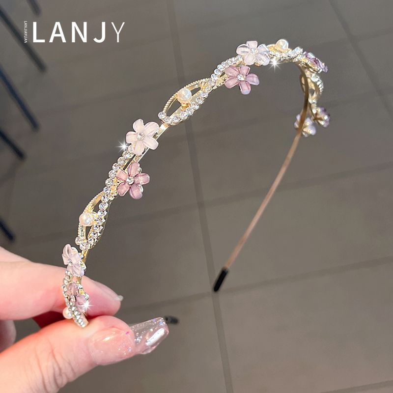 夏季珍珠花朵头箍女韩系网红外出甜美压发发卡头箍女高级感头饰