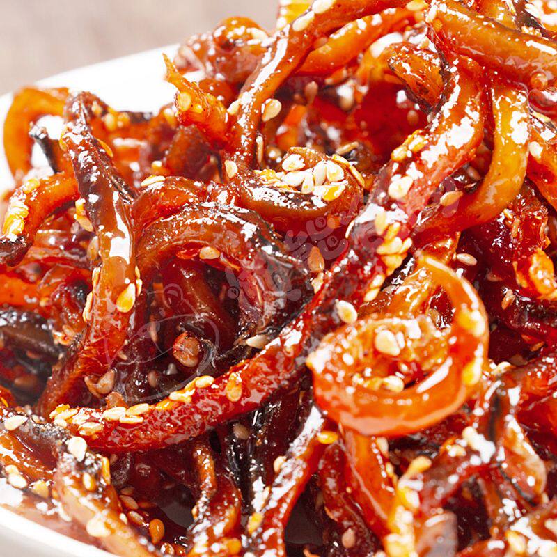 香辣鳗鱼丝蜜汁甜辣芝麻罐装即食休闲解馋小零食海鲜鳗鱼干香辣味