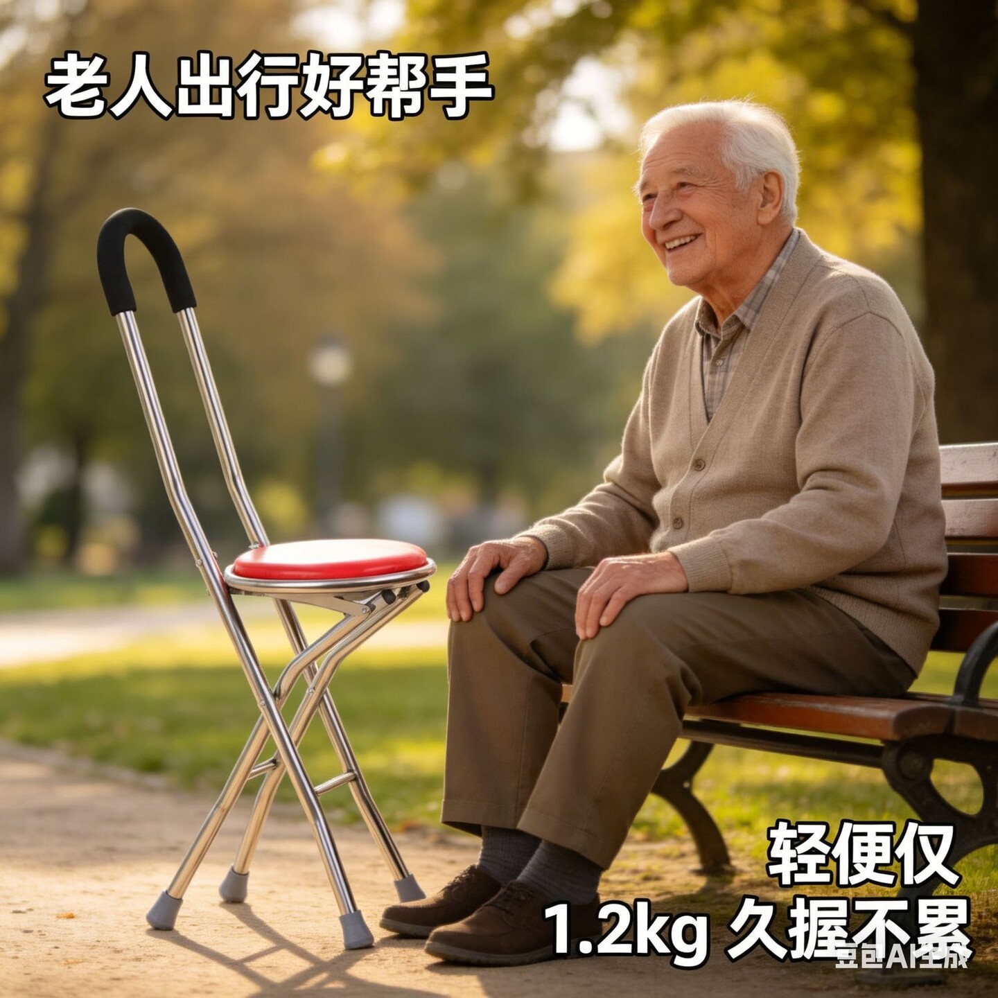 老年人外出折叠椅出门便携式手杖椅可折叠拐杖凳子多功能防滑手杖图片