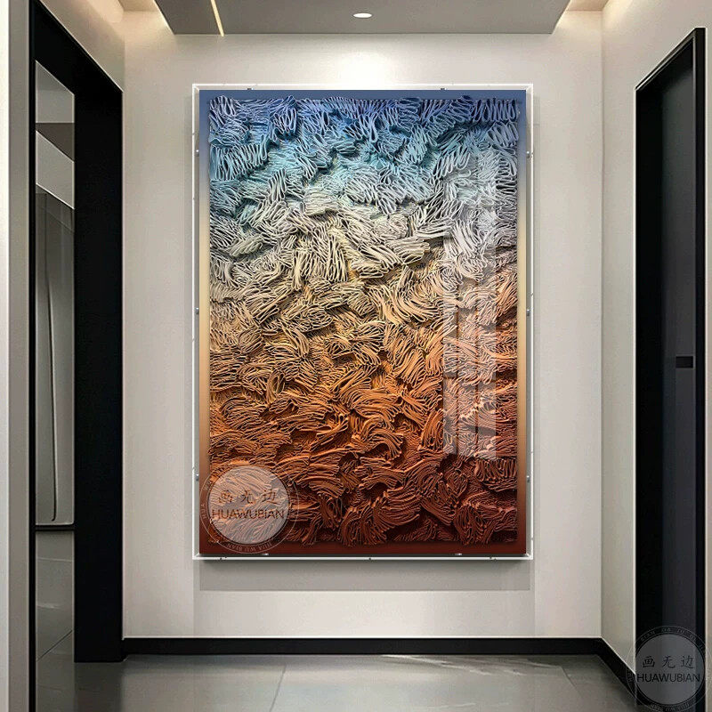 现代玄关装饰画客厅实物装置画设计师楼梯间立体亚克力罩手工挂画