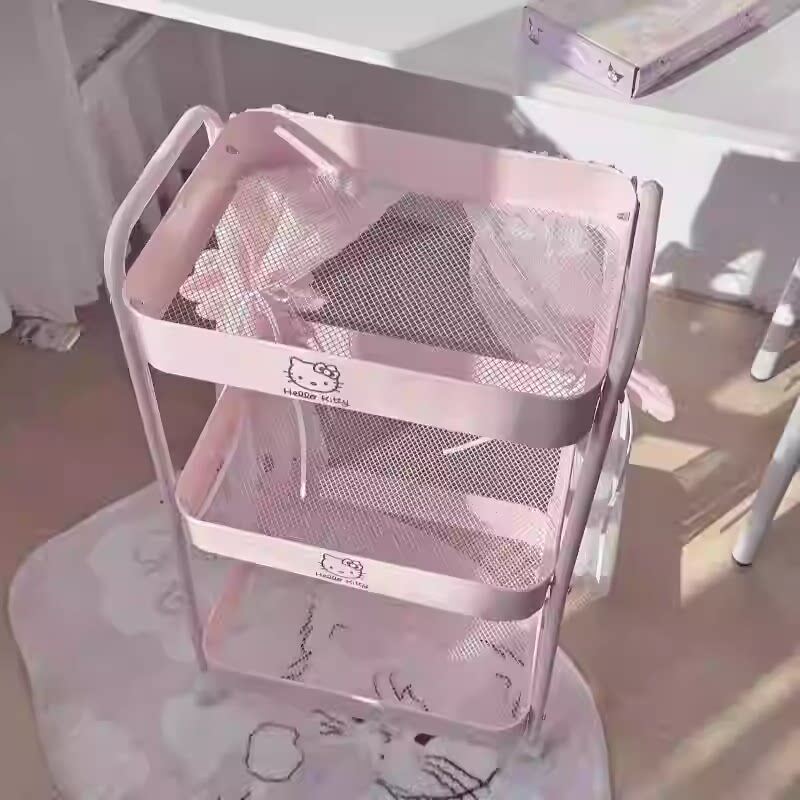 【太可爱了吧!】粉色小推车置物架宿舍零食架多层可移动收纳篮子