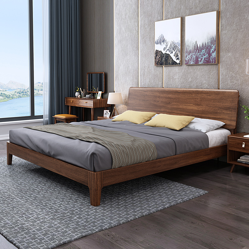 喜临门胡桃木北欧全实木床1.8米1.5m大床现代简约单双人主卧风格