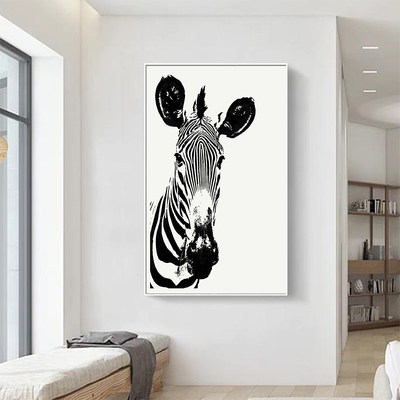 1751现代简约玄关装饰画走廊过道壁画黑白斑马挂画客厅沙发背景画