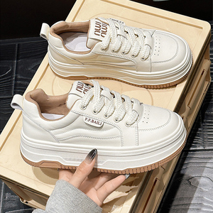 厚底增高真皮小白鞋女2026新款春秋百搭爆款加绒休闲运动平底板鞋