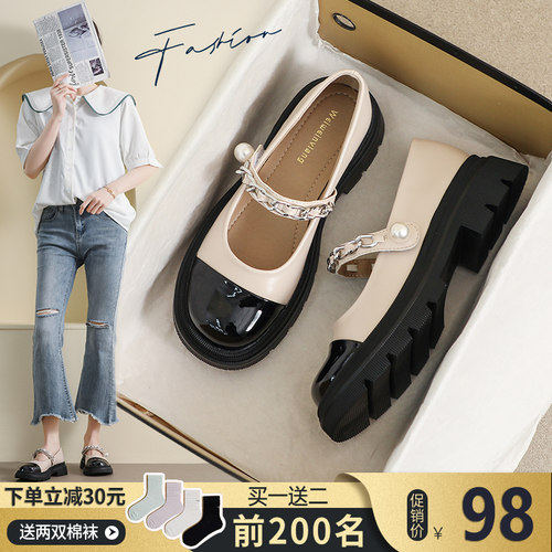 复古玛丽珍鞋英伦风软底厚底粗跟