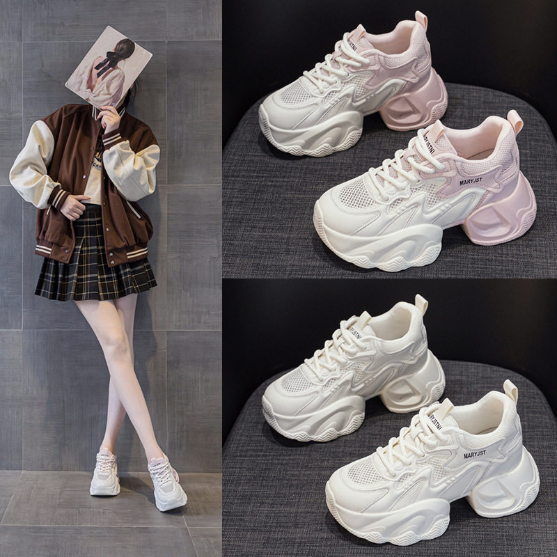 厚底老爹鞋女2026新款春秋增高显脚小真皮透气配阔腿裤休闲运动鞋