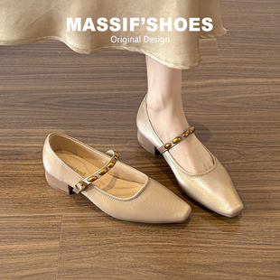 超软复古玛丽珍鞋女新款方头高跟鞋软底小香风配裙子真皮粗跟单鞋