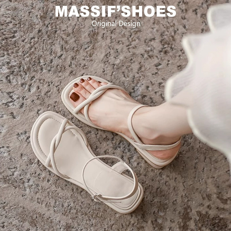 一字带粗跟凉鞋女夏2026新款百搭仙女风高跟大码女鞋41一43宽胖脚