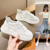 女2023夏季 新款 女鞋 网面透气小白鞋 薄款 百搭增高厚底休.闲运动板