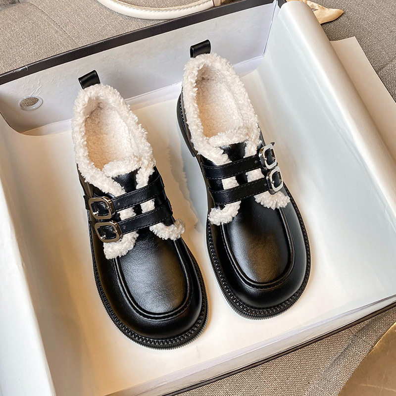 加绒英伦风厚底一脚蹬乐福鞋2025新款冬季毛毛棉鞋小皮鞋大码女鞋,女鞋,深口单鞋,淘宝优惠券,粉丝福利购,淘宝优惠卷