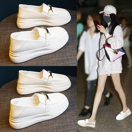 超软小白鞋女2026新款小个子厚底增高乐福鞋一脚蹬百搭平底单鞋