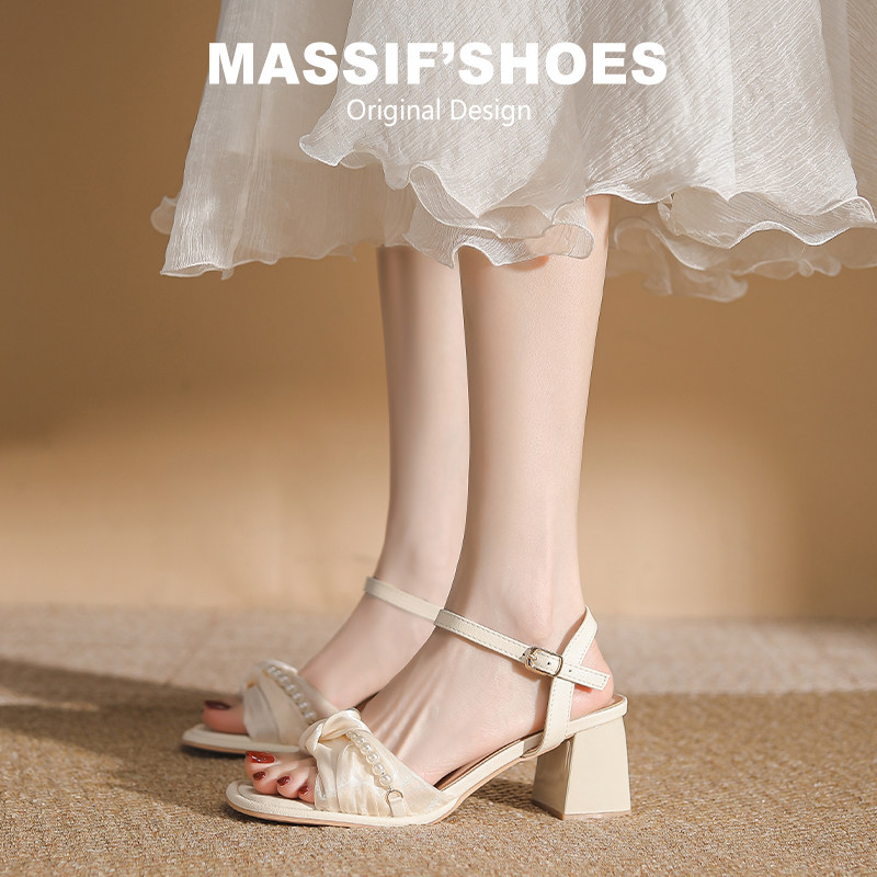 绝美法式凉鞋女夏季新款配裙子高跟鞋皮鞋仙女风露趾中空粗跟单鞋